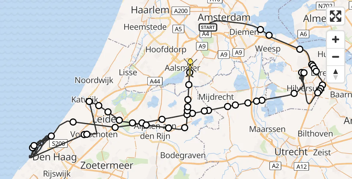 Routekaart van de vlucht: Politieheli naar Aalsmeer, Fregelaan