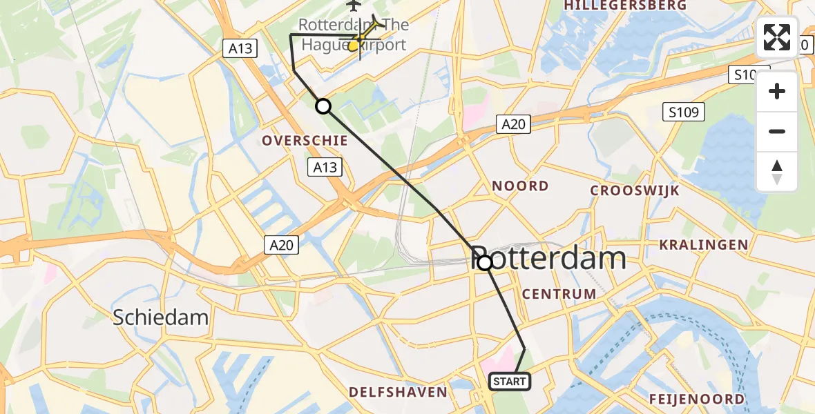 Routekaart van de vlucht: Lifeliner 2 naar Rotterdam The Hague Airport, Gouvernestraat