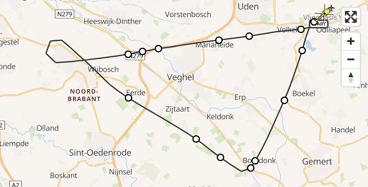 Routekaart van de vlucht: Lifeliner 3 naar Vliegbasis Volkel, Wilgenstraat