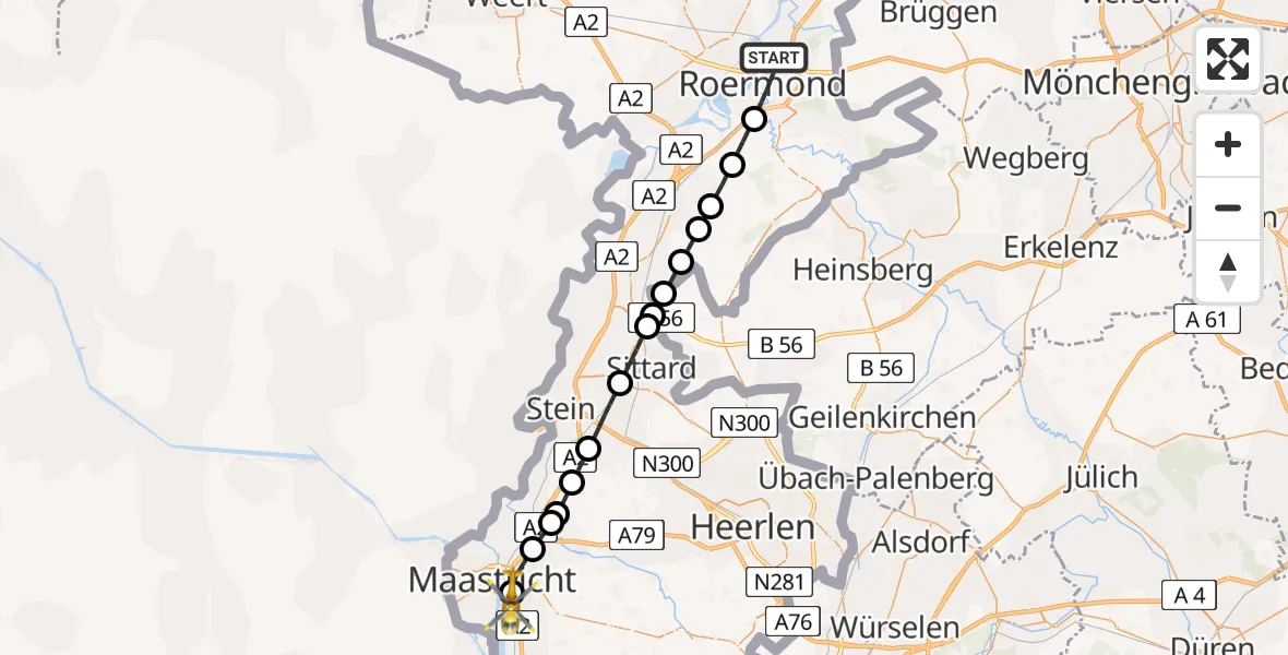 Vluchtroute Traumahelikopter Roermond - Maastricht UMC+, 02 februari 2025, 00:13