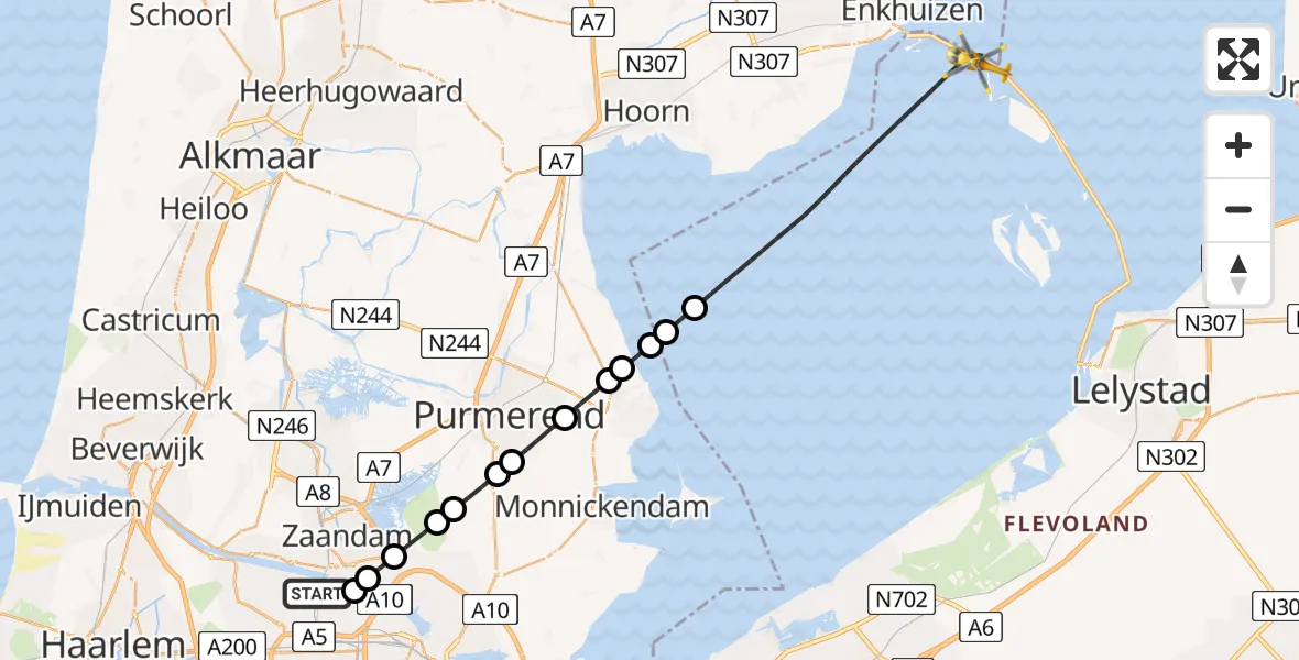 Vluchtroute Traumahelikopter Amsterdam Heliport - Lelystad, 02 februari 2025, 06:43