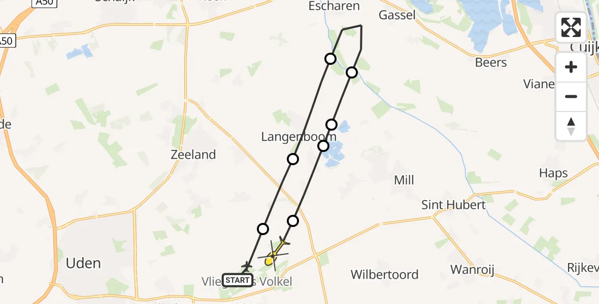 Routekaart van de vlucht: Lifeliner 3 naar Volkel, Zeelandsedijk