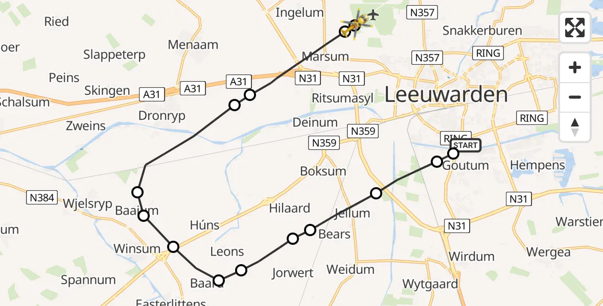 Vluchtroute Ambulancehelikopter Leeuwarden - Vliegbasis Leeuwarden, 02 februari 2025, 11:05