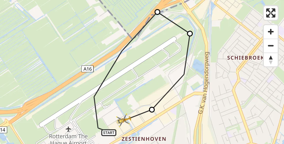 Vluchtroute Traumahelikopter Rotterdam The Hague Airport - Rotterdam The Hague Airport, 02 februari 2025, 11:44