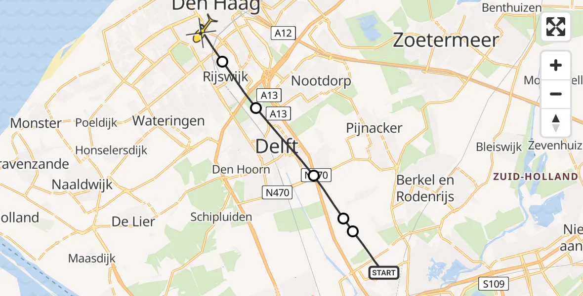 Routekaart van de vlucht: Lifeliner 2 naar Den Haag, Bovenmolenweg
