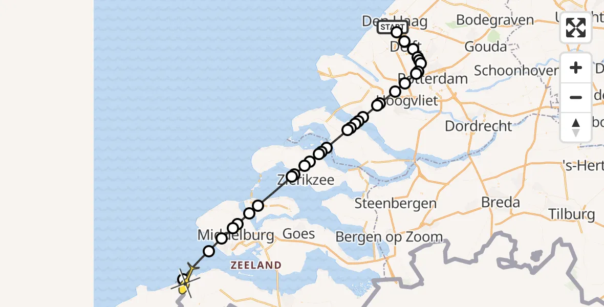Routekaart van de vlucht: Lifeliner 2 naar Cadzand, Telexstraat
