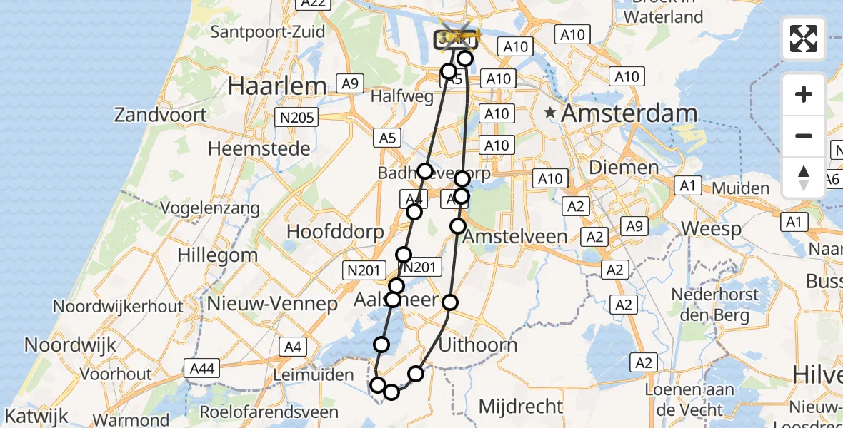 Vluchtroute Traumahelikopter Amsterdam Heliport - Amsterdam Heliport, 02 februari 2025, 13:04