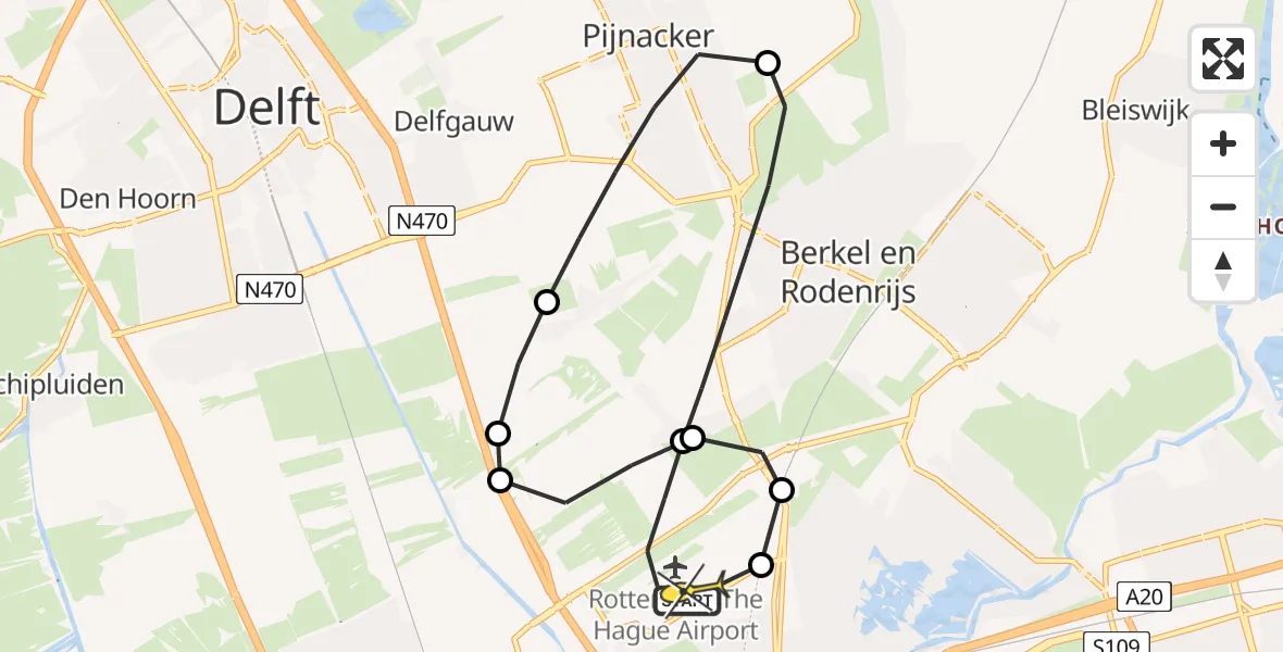 Routekaart van de vlucht: Lifeliner 2 naar Rotterdam The Hague Airport, Oude Bovendijk