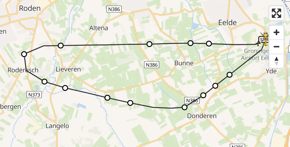 Vluchtroute Traumahelikopter Groningen Airport Eelde - Groningen Airport Eelde, 02 februari 2025, 14:14