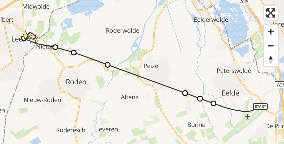 Routekaart van de vlucht: Lifeliner 4 naar Leek, Hoofdweg