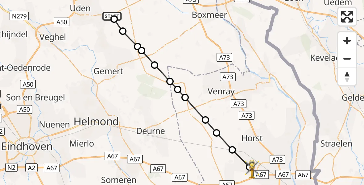 Vluchtroute Traumahelikopter Vliegbasis Volkel - TrafficPort Venlo, 02 februari 2025, 15:03