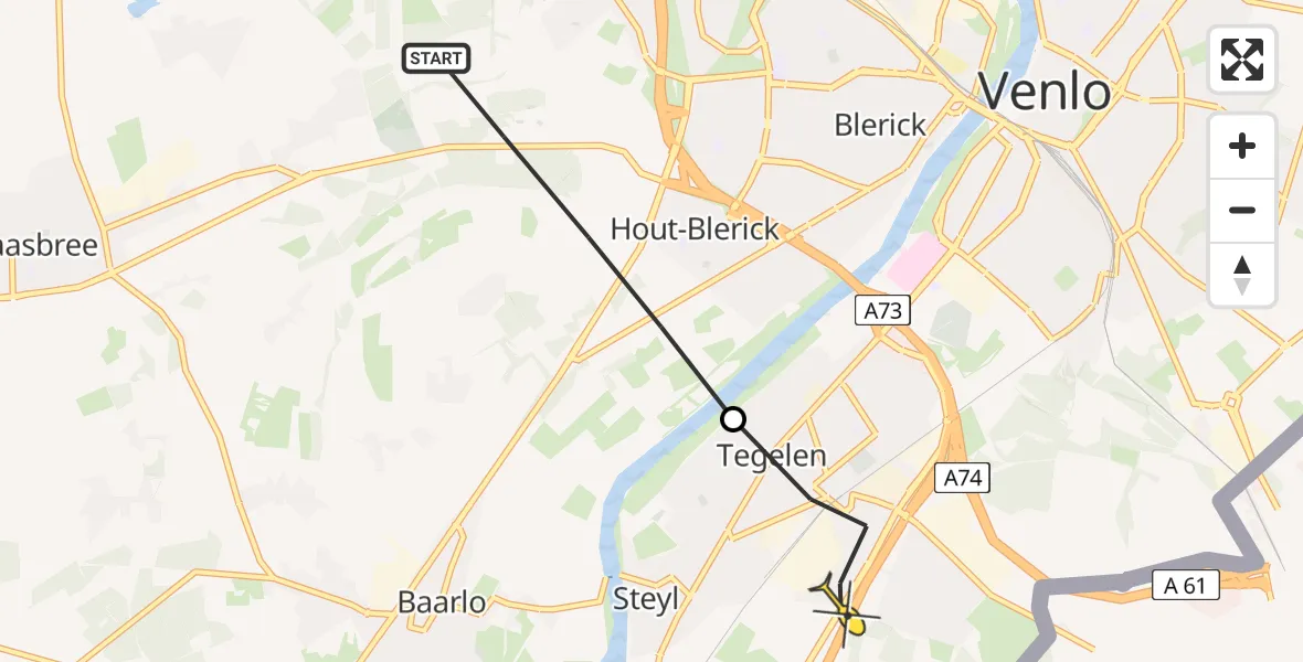 Routekaart van de vlucht: Lifeliner 3 naar Tegelen, De Horstweg