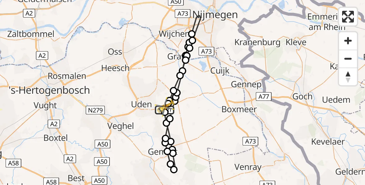 Vluchtroute Traumahelikopter Vliegbasis Volkel - Vliegbasis Volkel, 02 februari 2025, 17:03