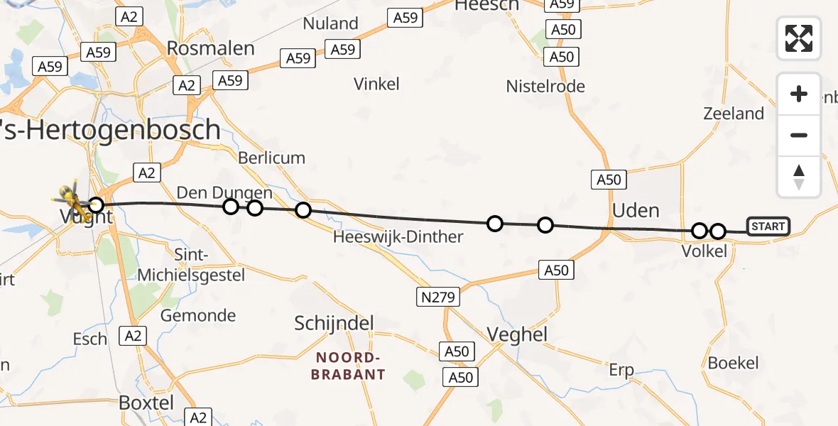 Vluchtroute Traumahelikopter Vliegbasis Volkel - Vught, 02 februari 2025, 17:24