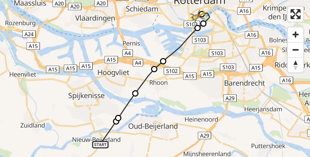 Routekaart van de vlucht: Lifeliner 2 naar Erasmus MC, Spuidijk