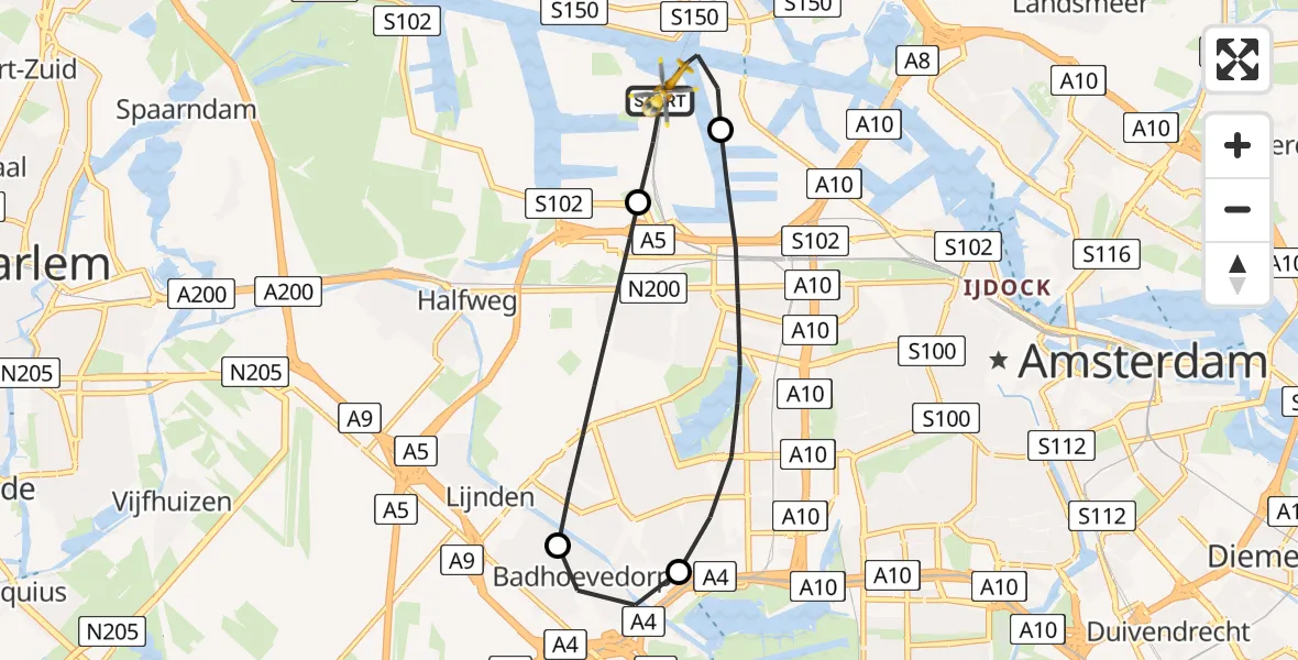Vluchtroute Traumahelikopter Amsterdam Heliport - Amsterdam Heliport, 02 februari 2025, 18:14