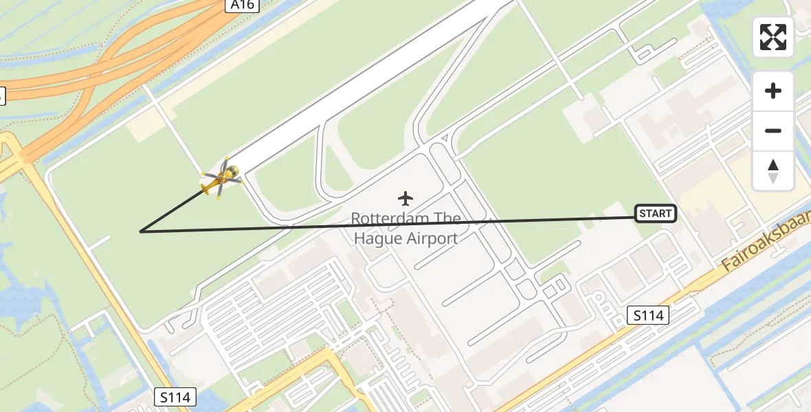 Vluchtroute Traumahelikopter Rotterdam The Hague Airport - Rotterdam The Hague Airport, 02 februari 2025, 18:21