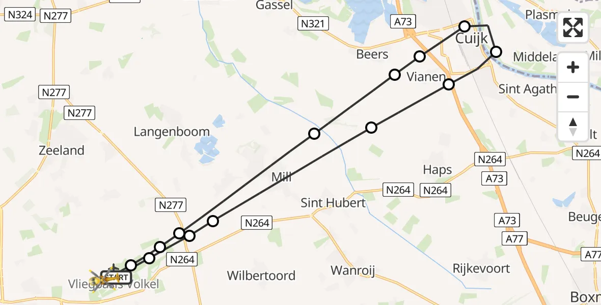 Vluchtroute Traumahelikopter Vliegbasis Volkel - Vliegbasis Volkel, 02 februari 2025, 18:41