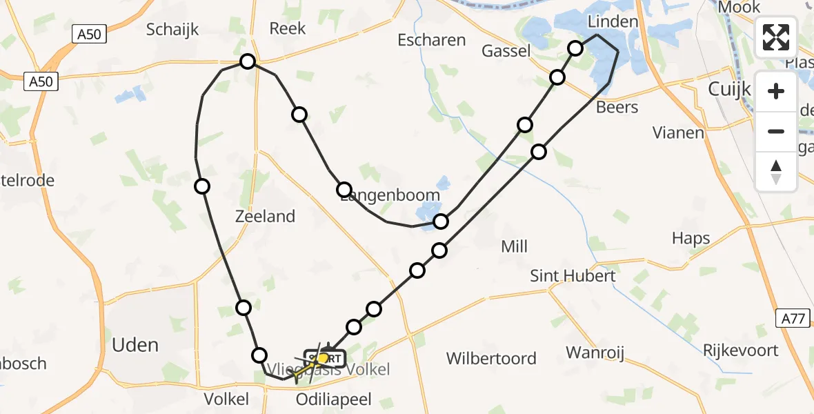 Routekaart van de vlucht: Lifeliner 3 naar Vliegbasis Volkel, Zeelandsedijk