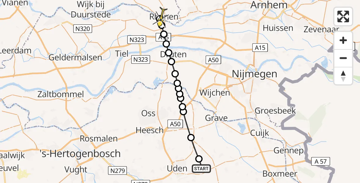 Routekaart van de vlucht: Lifeliner 3 naar Rhenen, Millsebaan