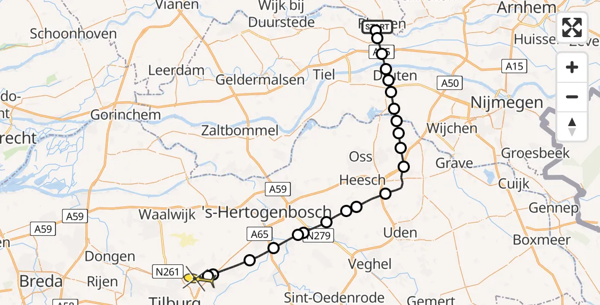 Routekaart van de vlucht: Lifeliner 3 naar Berkel-Enschot, Bosche Dreef