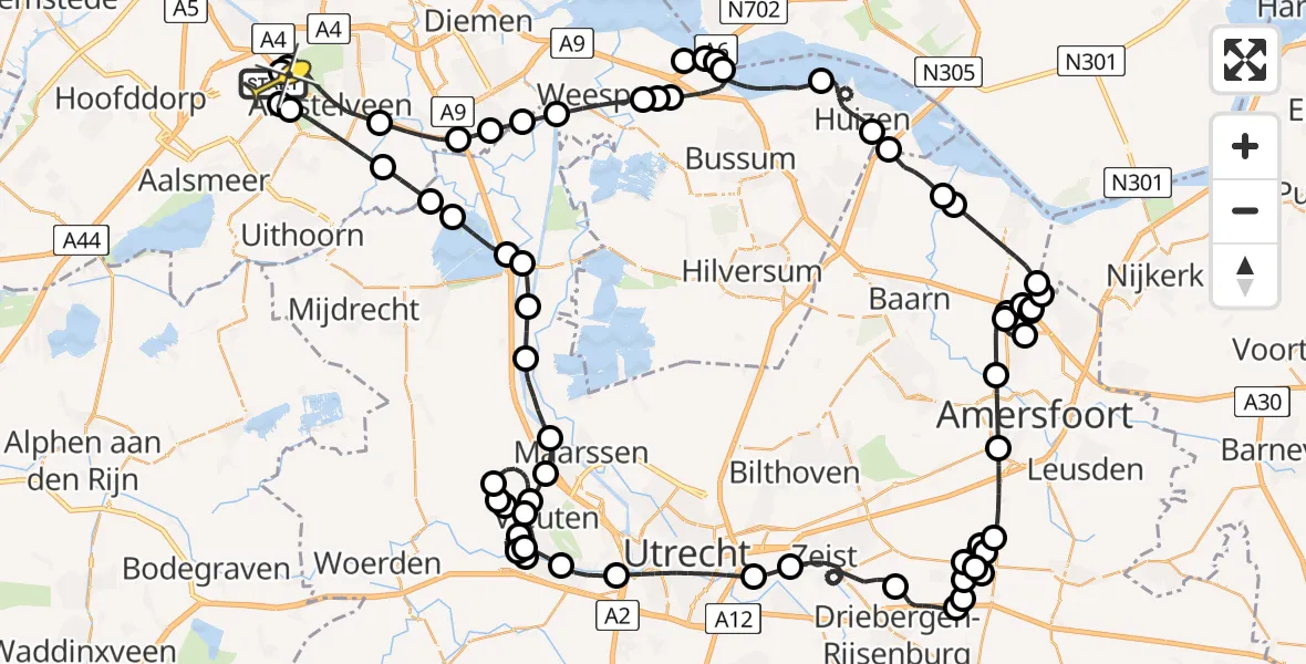 Routekaart van de vlucht: Politieheli naar Schiphol, Voltweg