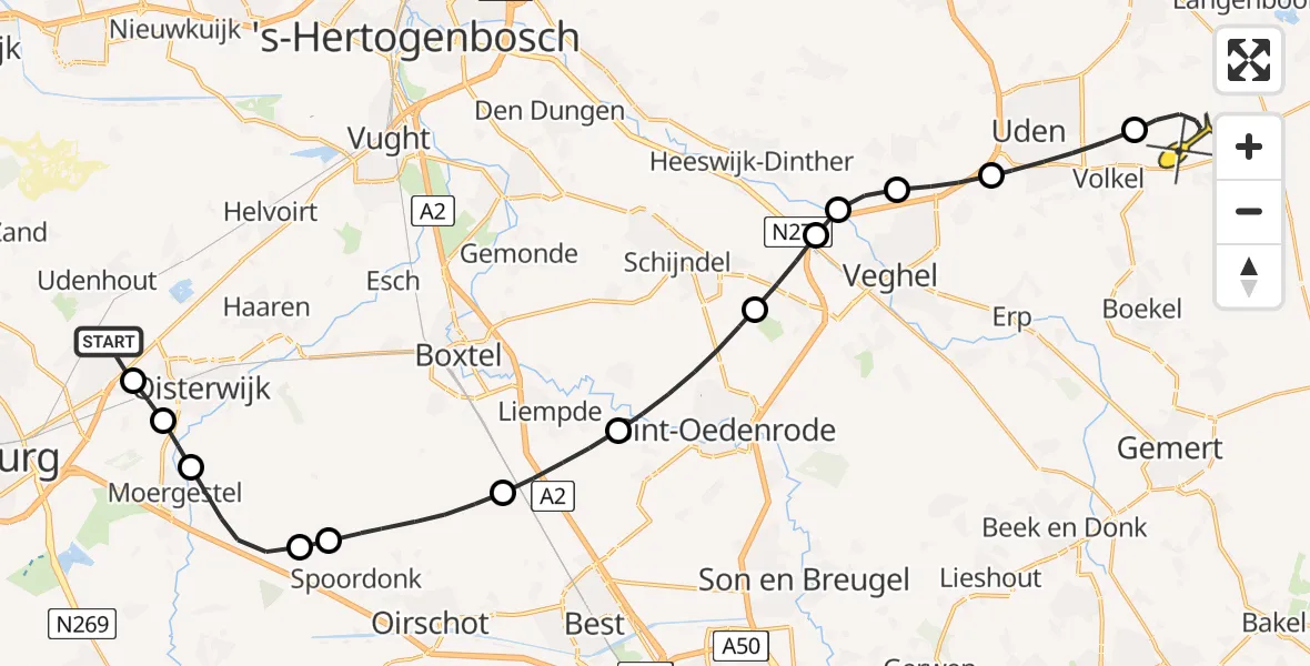 Routekaart van de vlucht: Lifeliner 3 naar Vliegbasis Volkel, Bosscheweg