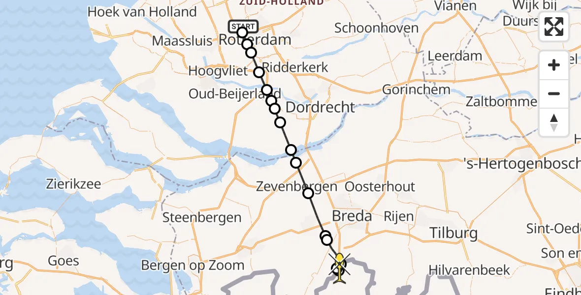 Routekaart van de vlucht: Lifeliner 2 naar Breda, Van der Duijn van Maasdamweg