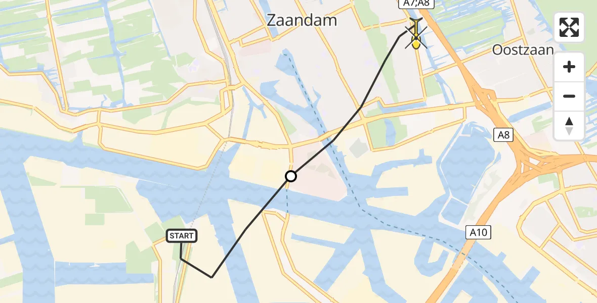 Routekaart van de vlucht: Lifeliner 1 naar Zaandam, Poelenburg