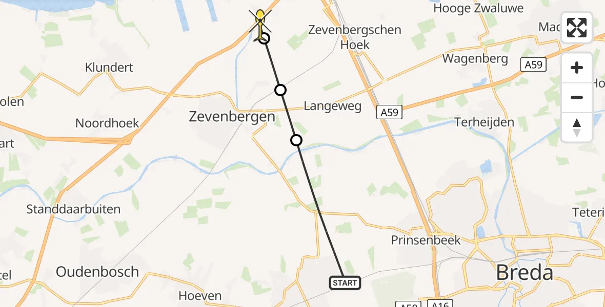 Routekaart van de vlucht: Lifeliner 2 naar Moerdijk, Donkerstraat