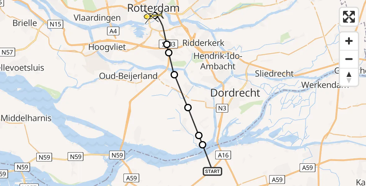 Routekaart van de vlucht: Lifeliner 2 naar Erasmus MC, Mariapolder