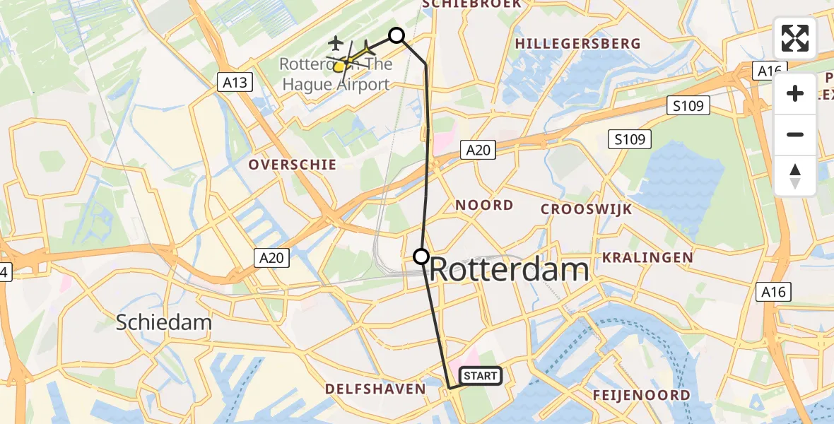 Routekaart van de vlucht: Lifeliner 2 naar Rotterdam The Hague Airport, Westzeedijk