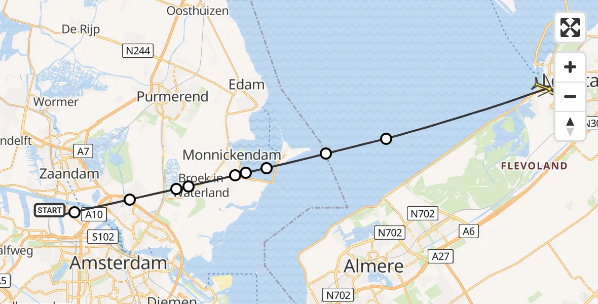 Routekaart van de vlucht: Lifeliner 1 naar Lelystad, Westhavenweg