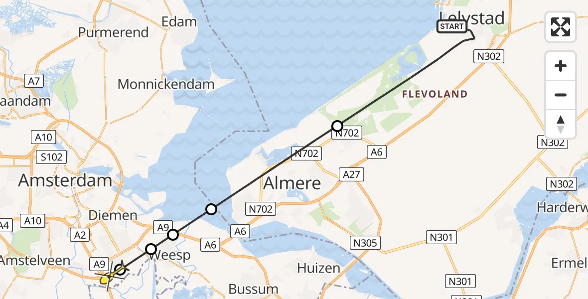 Routekaart van de vlucht: Lifeliner 1 naar Academisch Medisch Centrum (AMC), Botter 22