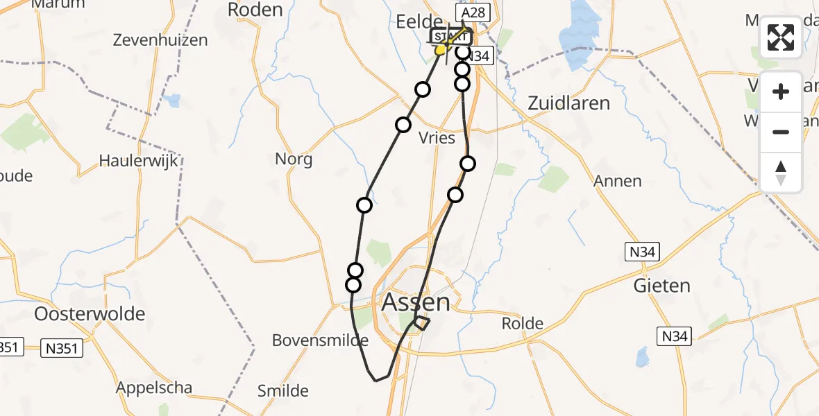 Routekaart van de vlucht: Lifeliner 4 naar Groningen Airport Eelde, Moespot