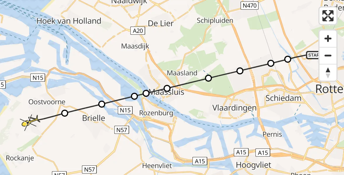 Routekaart van de vlucht: Lifeliner 2 naar Rockanje, Arlandabaan Platformzijde