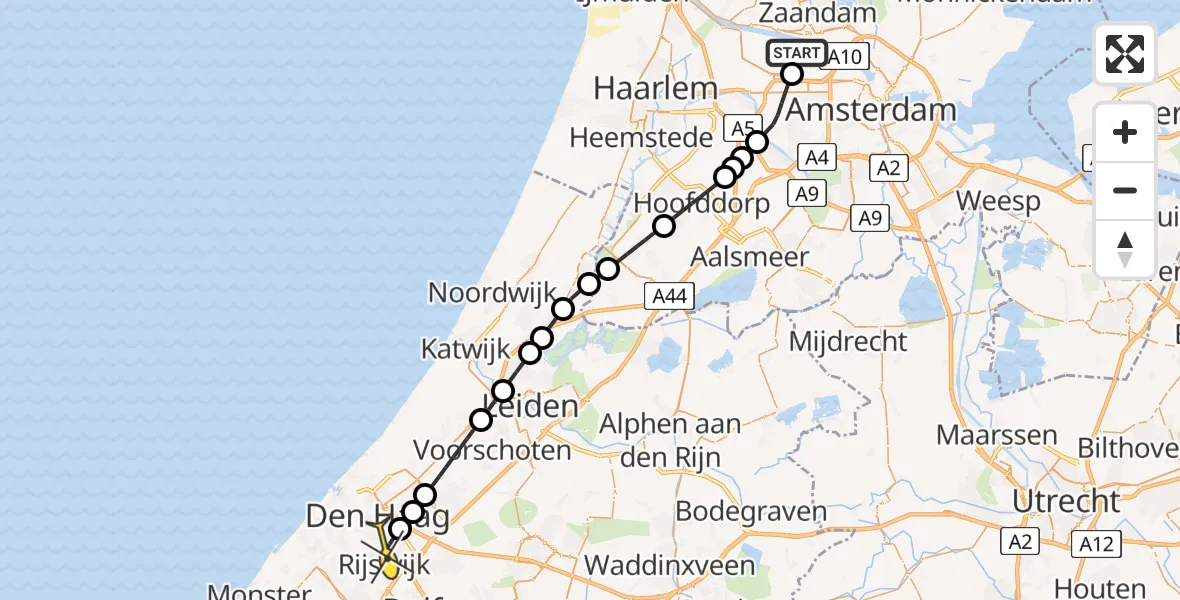 Routekaart van de vlucht: Lifeliner 1 naar Den Haag, Hornweg