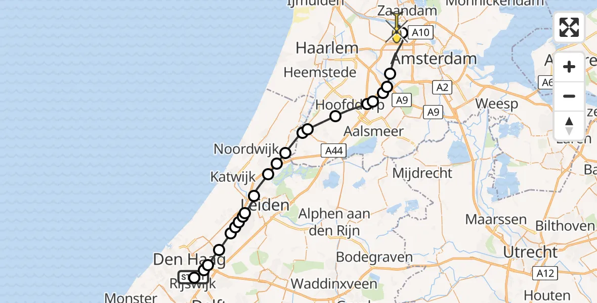 Routekaart van de vlucht: Lifeliner 1 naar Amsterdam Heliport, Vondellaan