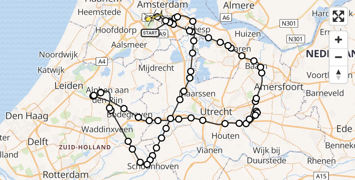 Routekaart van de vlucht: Politieheli naar VU Medisch Centrum Amsterdam, Wibautlaan