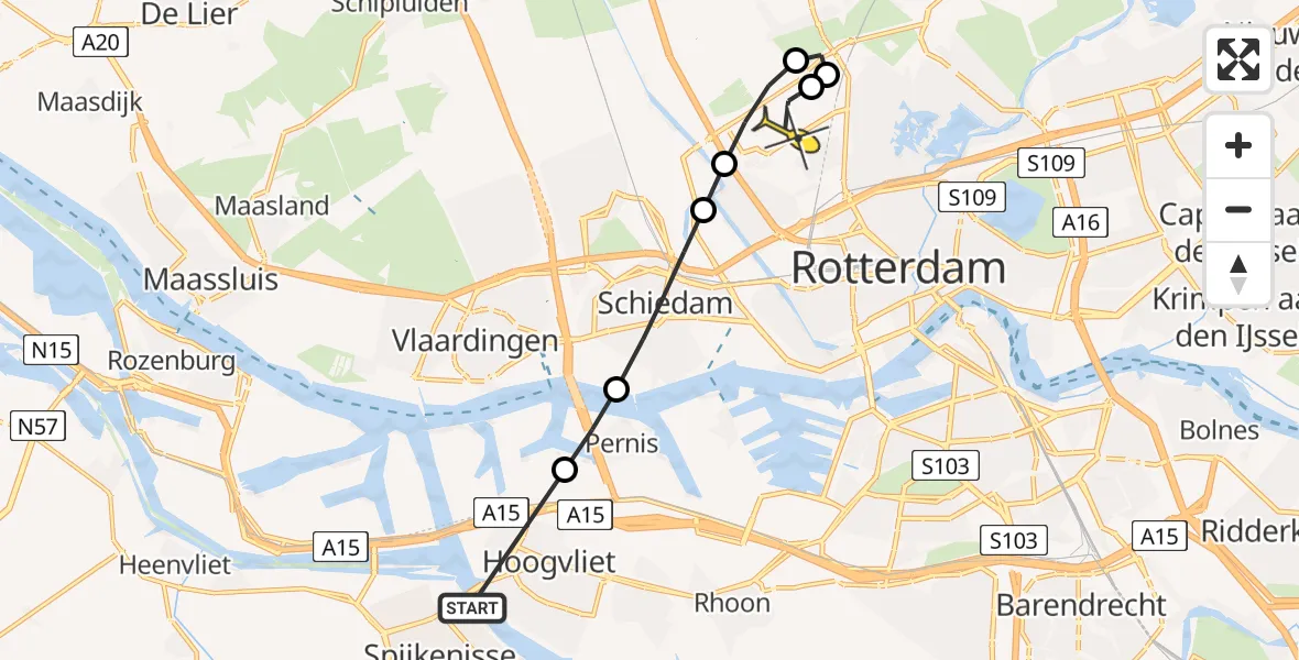 Routekaart van de vlucht: Lifeliner 2 naar Rotterdam The Hague Airport, Weg 116