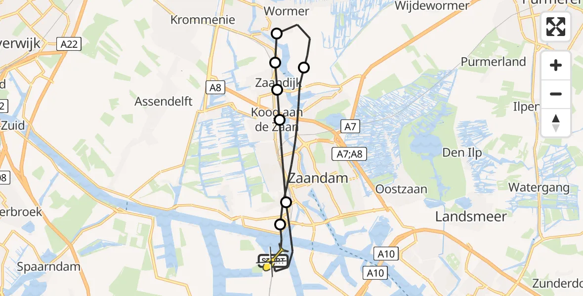 Routekaart van de vlucht: Lifeliner 1 naar Amsterdam Heliport, Hemweg