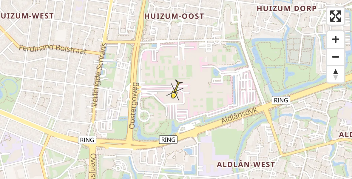 Vluchtroute Ambulancehelikopter van Leeuwarden naar Leeuwarden