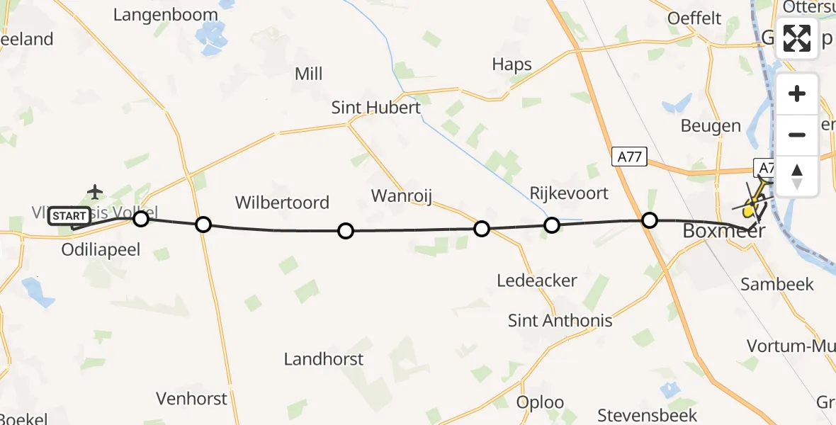 Routekaart van de vlucht: Lifeliner 3 naar Boxmeer, Zeelandsedijk