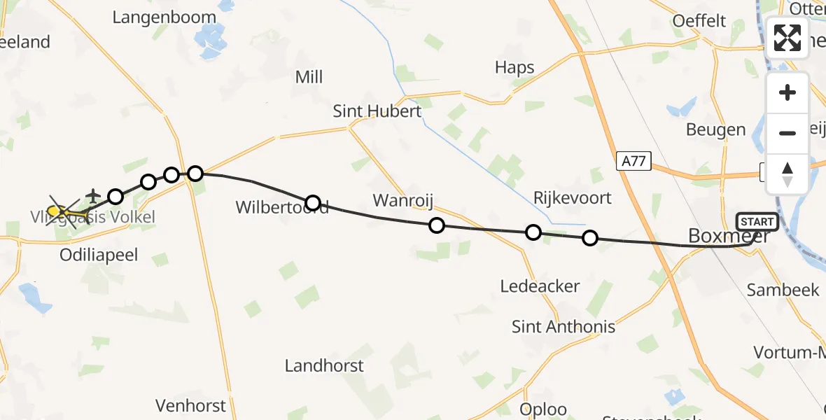 Routekaart van de vlucht: Lifeliner 3 naar Vliegbasis Volkel, Sint Anthonisweg