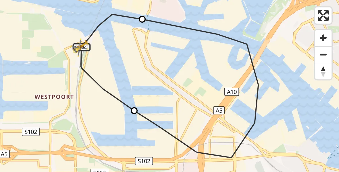 Vluchtroute Traumahelikopter van Amsterdam Heliport naar Amsterdam Heliport