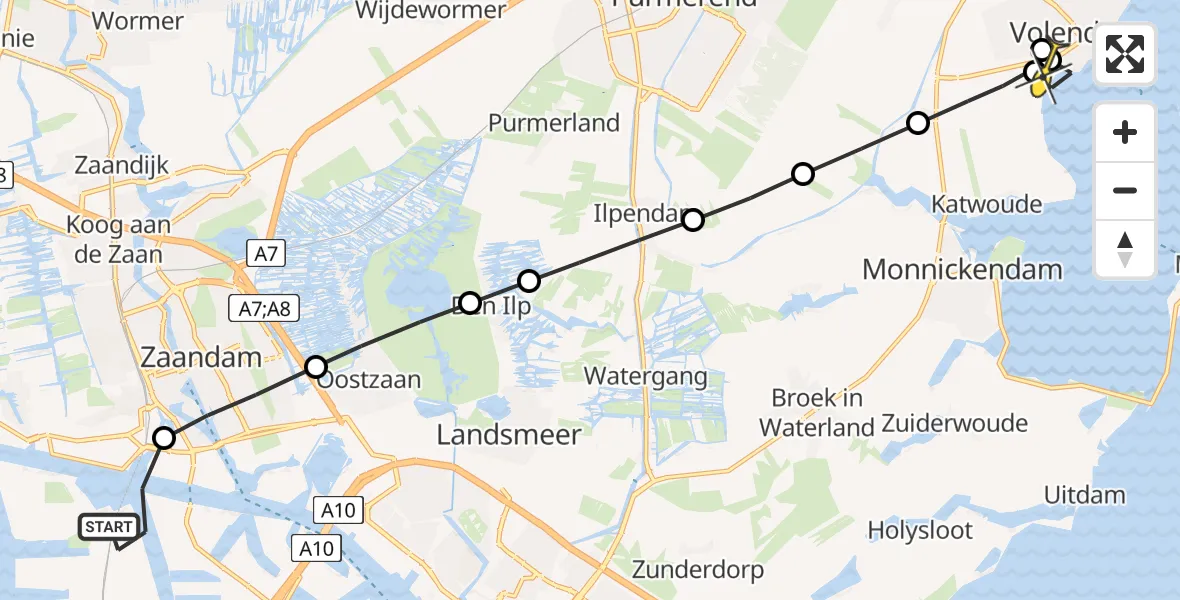 Routekaart van de vlucht: Lifeliner 1 naar Volendam, Prins Hendrikkade