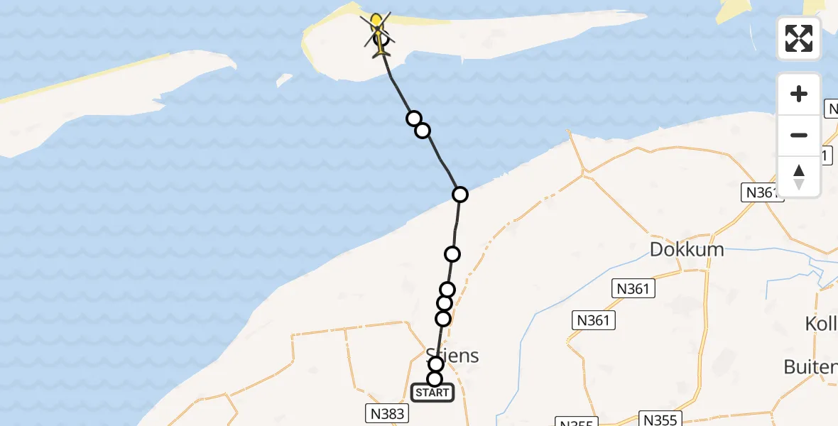 Routekaart van de vlucht: Ambulanceheli naar Ameland Airport Ballum, Strandweg