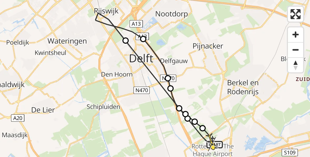 Routekaart van de vlucht: Lifeliner 2 naar Rotterdam The Hague Airport, Fagotstraat