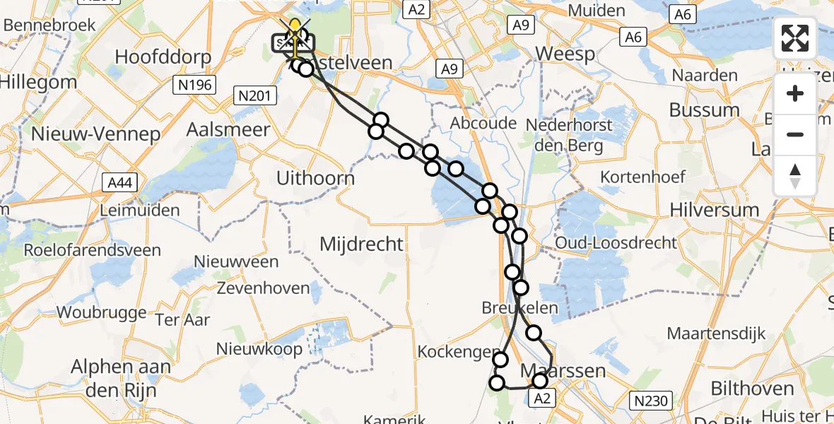 Routekaart van de vlucht: Politiehelikopter naar Schiphol, Kraayveldstraat