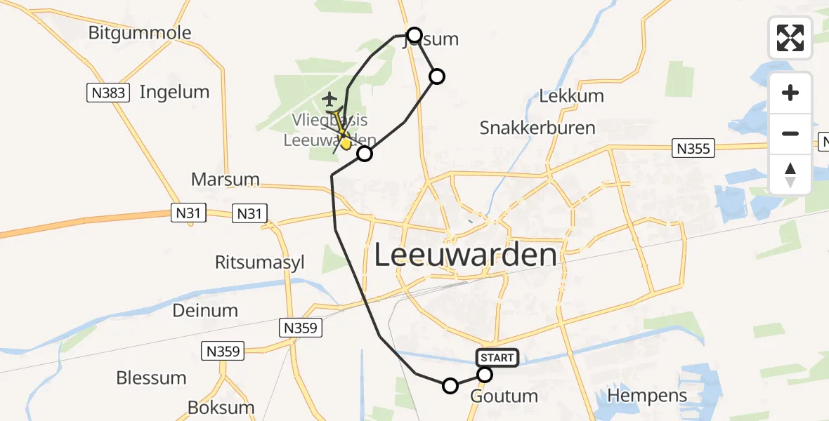 Routekaart van de vlucht: Ambulanceheli naar Vliegbasis Leeuwarden, Keegsdijkje